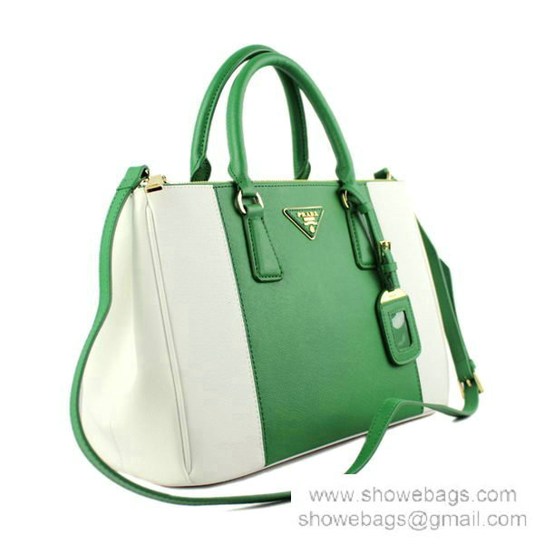 2014 Prada saffiano calfskin 33cm tote BN2274 green&white